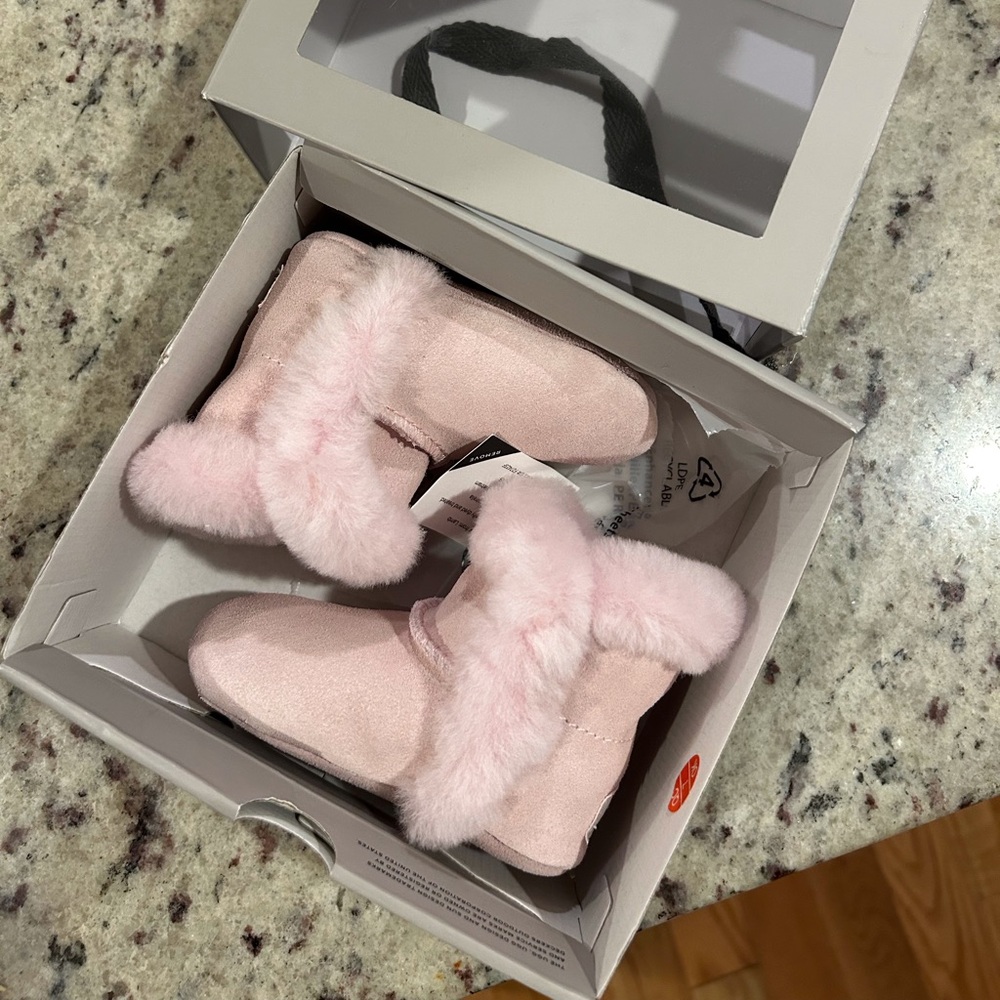 UGG Pink Infant Booties with Faux Fur Trim